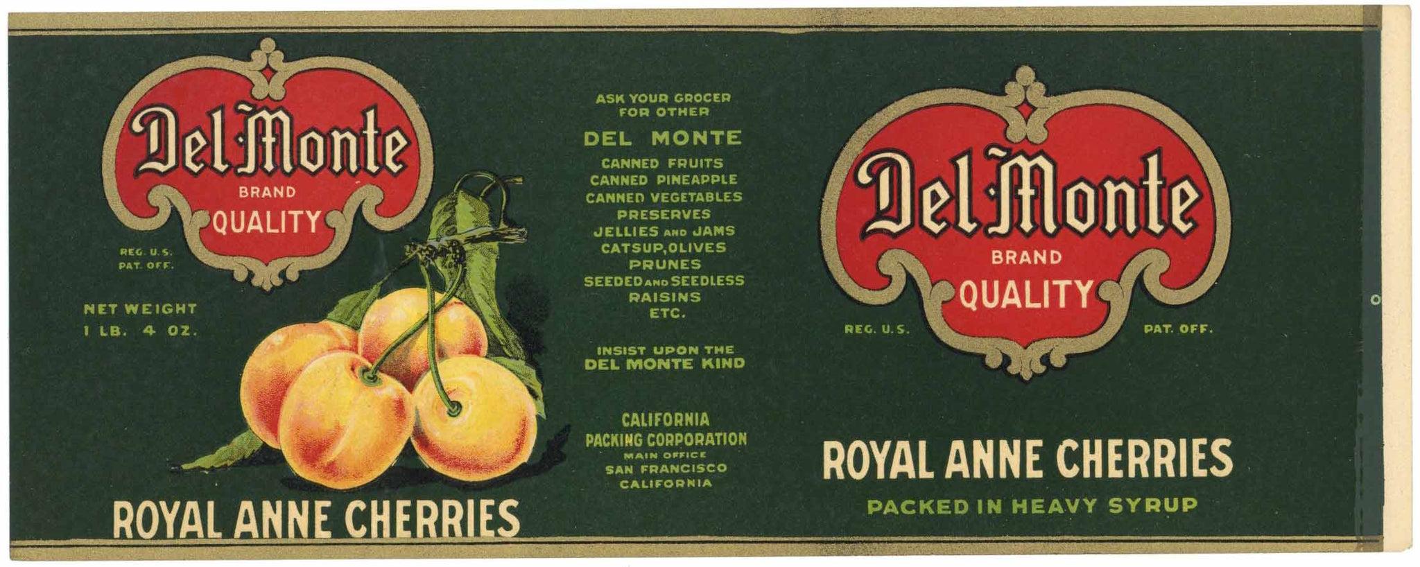 Del Monte Brand Vintage Royal Anne Cherries Can Label