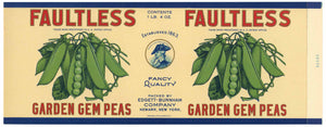 Faultless Brand Vintage Newark New York Gem Peas Can Label