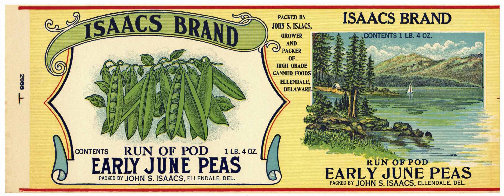 Isaacs Brand Vintage Delaware Run of Pod Early June Peas Can Label