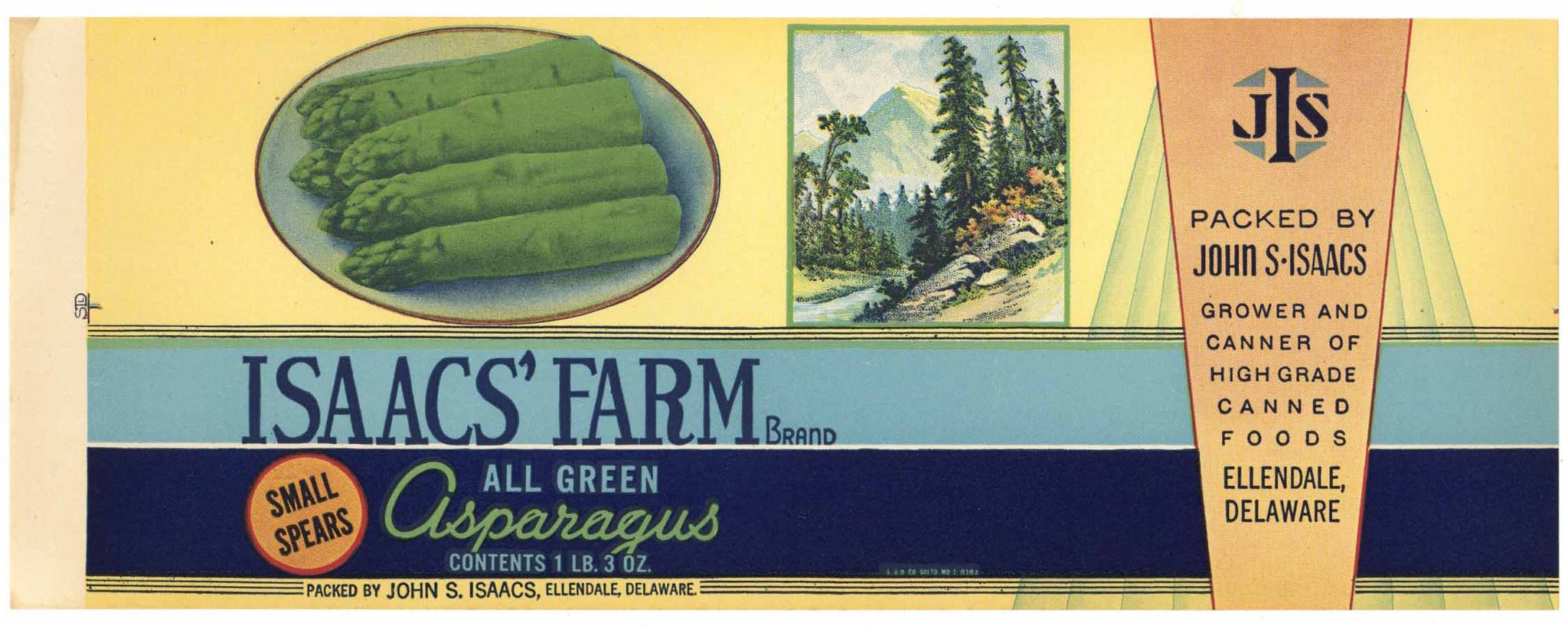 Isaacs' Farm Brand Vintage Delaware Asparagus Can Label