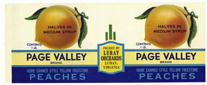 Page Valley Brand Vintage Luray Virginia Peach Can Label