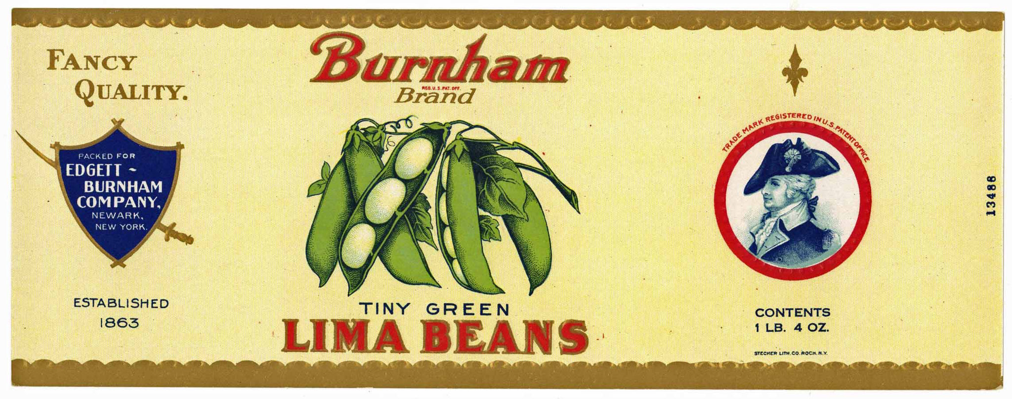 Burnham Brand Vintage Lima Beans Can Label