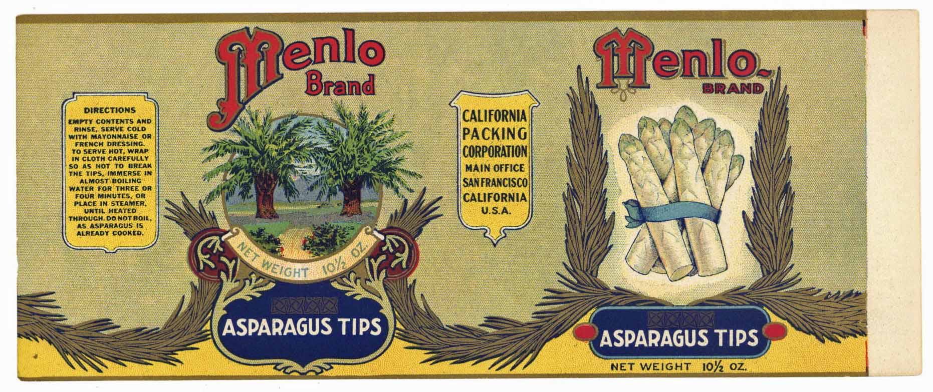 Menlo Brand Vintage Asparagus Tips Can Label