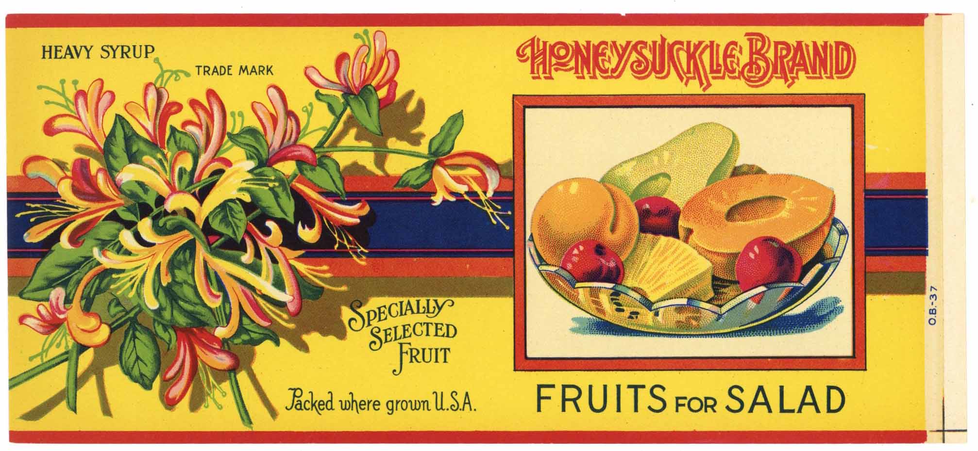 Honeysuckle Brand Vintage Fruits for Salad Can Label