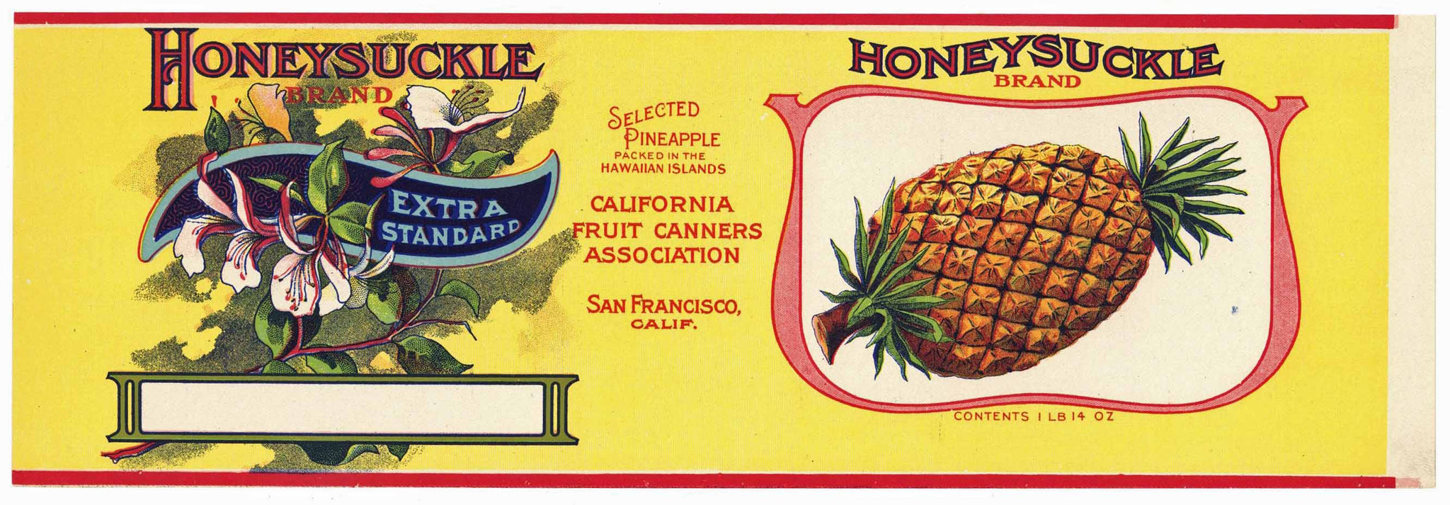 Honeysuckle Brand Vintage Can Label, Pineapple