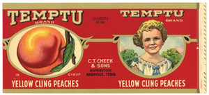 Temptu Brand Vintage Nashville Tennessee Peach Can Label, Cheek