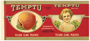 Temptu Brand Vintage Nashville Tennessee Peach Can Label, Dobson