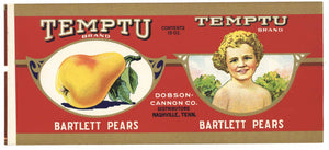 Temptu Brand Vintage Nashville Tennessee Pear Can Label, Dobson