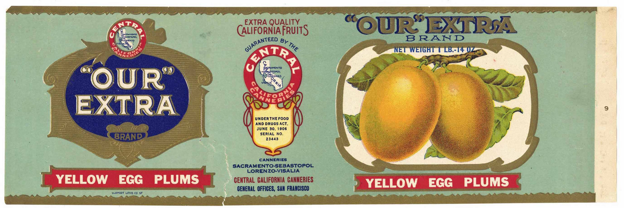 Our Extra Brand Vintage Yellow Egg Plum Can Label, wear