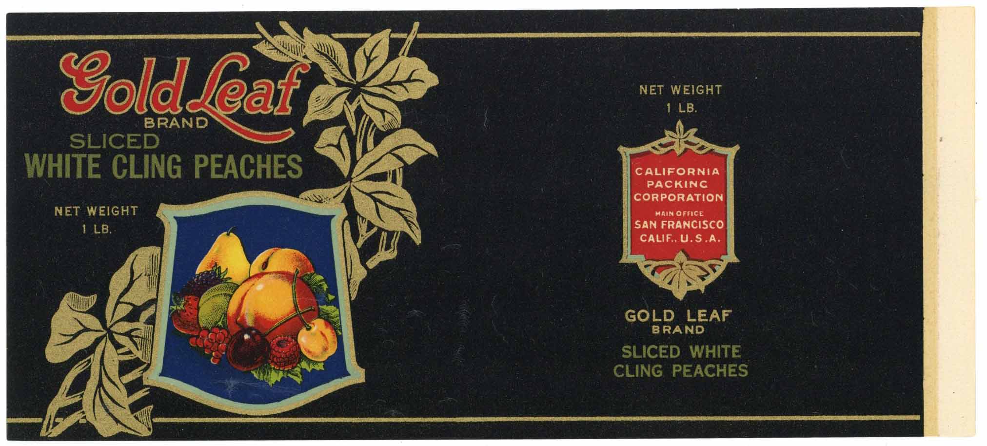 Gold Leaf Brand Vintage Peach Can Label