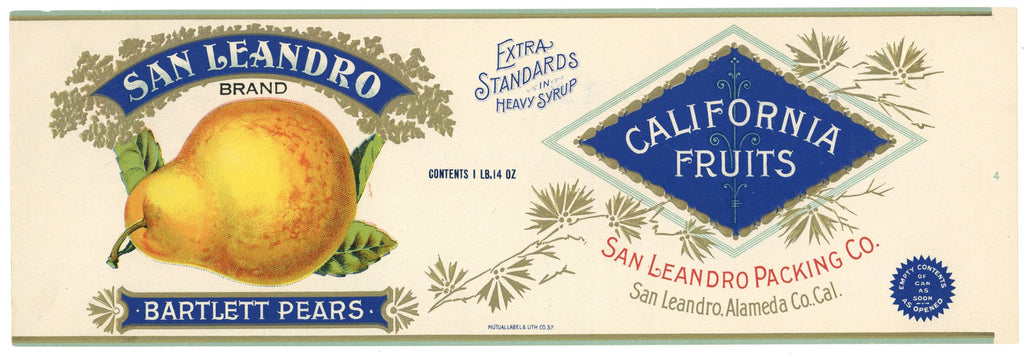 San Leandro Brand Vintage Alameda County Pear Can Label