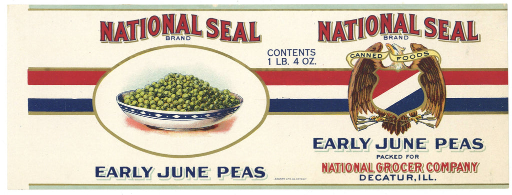 National Seal Brand Vintage Detroit Michigan Early June Peas Can Label