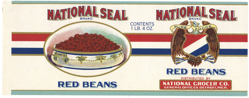 National Seal Brand Vintage Detroit Michigan Red Beans Can Label