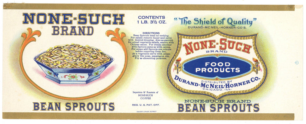 None-Such Brand Vintage Chicago Illinois Bean Sprouts Can Label