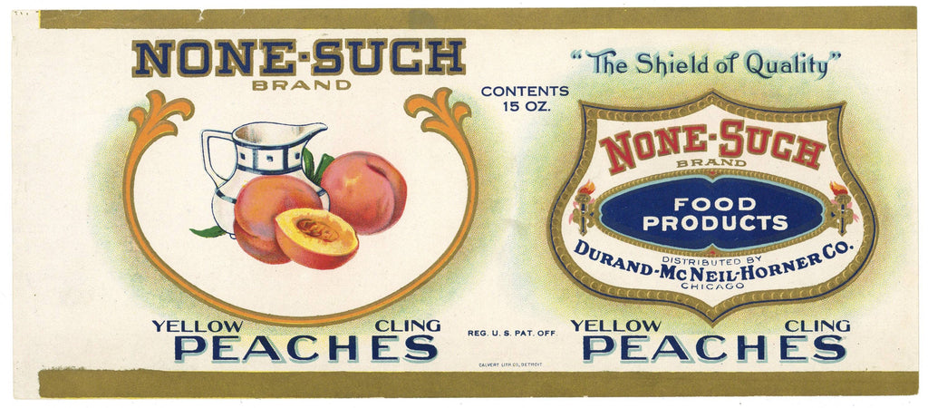 None-Such Brand Vintage Chicago Illinois Yellow Cling Peaches Can Label