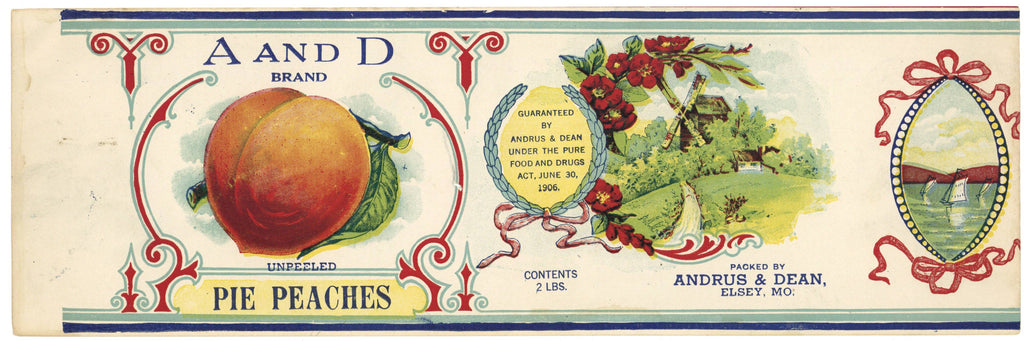 A and D Brand Vintage Elsey Missouri Pie Peaches Can Label
