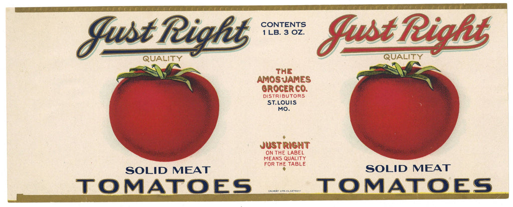 Just Right Brand Vintage St. Louis Missouri Tomato Can Label