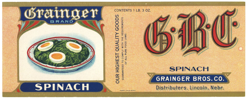 G B C Brand Vintage Lincoln Nebraska Spinach Can Label