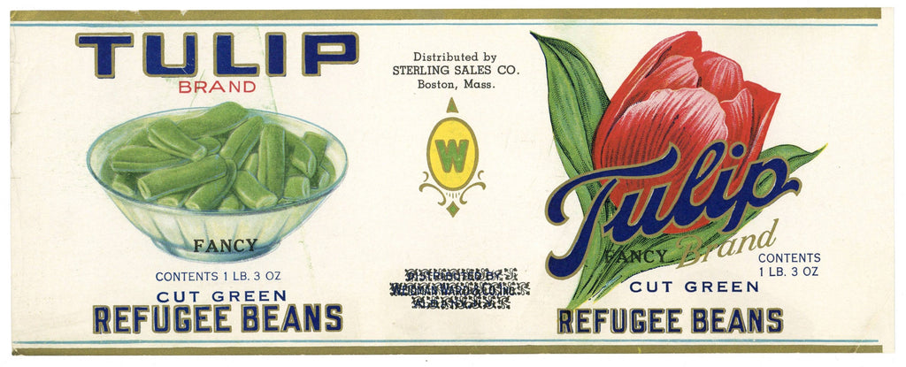 Tulip Brand Vintage Boston Massachusetts Refugee Beans Can Label