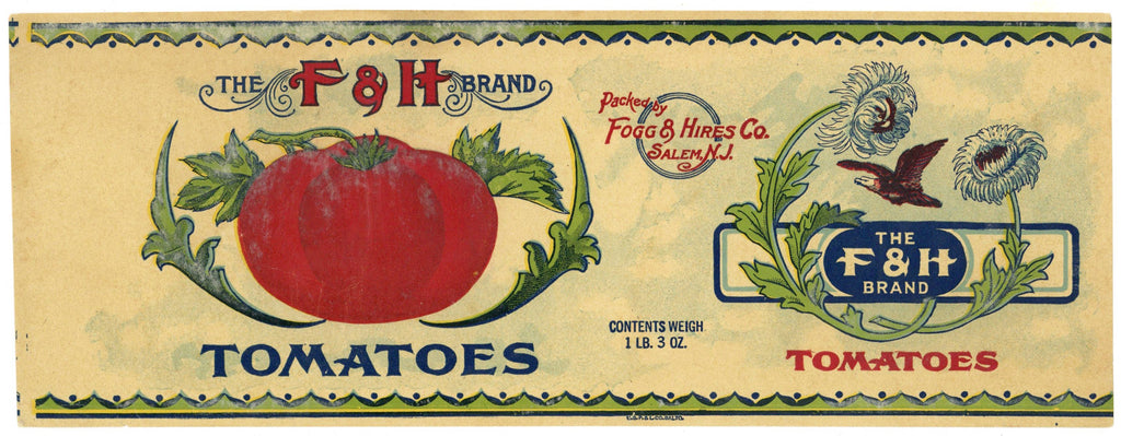 F & H Brand Vintage Salem New Jersey Tomato Can Label