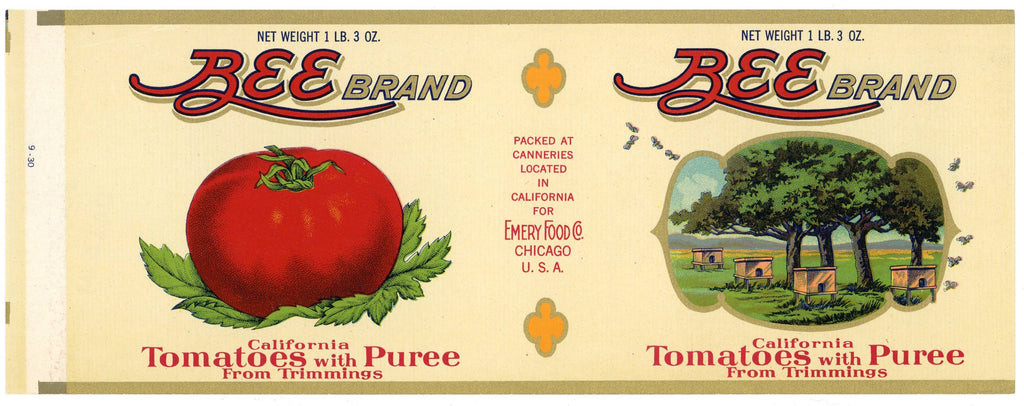 Bee Brand Vintage Chicago Illinois Tomato Can Label