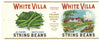 White Villa Brand Vintage Cincinnati Dayton Ohio String Beans Can Label