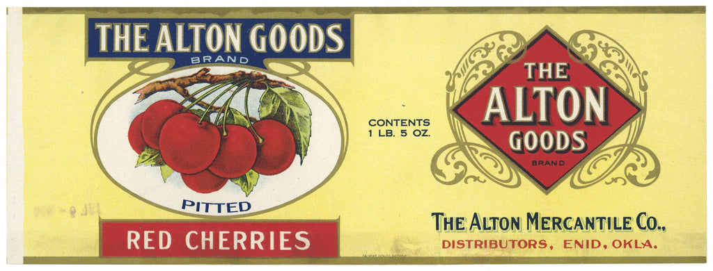The Alton Goods Brand Vintage Enid Oklahoma Cherry Can Label