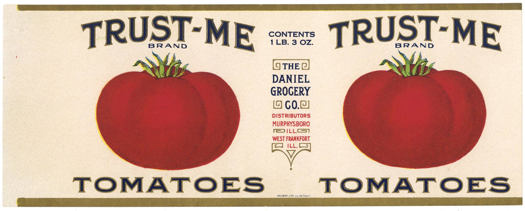 Trust-Me Brand Vintage Illinois Tomato Can Label