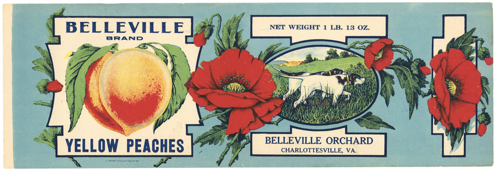 Belleville Brand Vintage Charlottesville Virginia Yellow Peaches Can Label