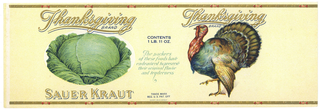 Thanksgiving Brand Vintage Sauer Kraut Can Label