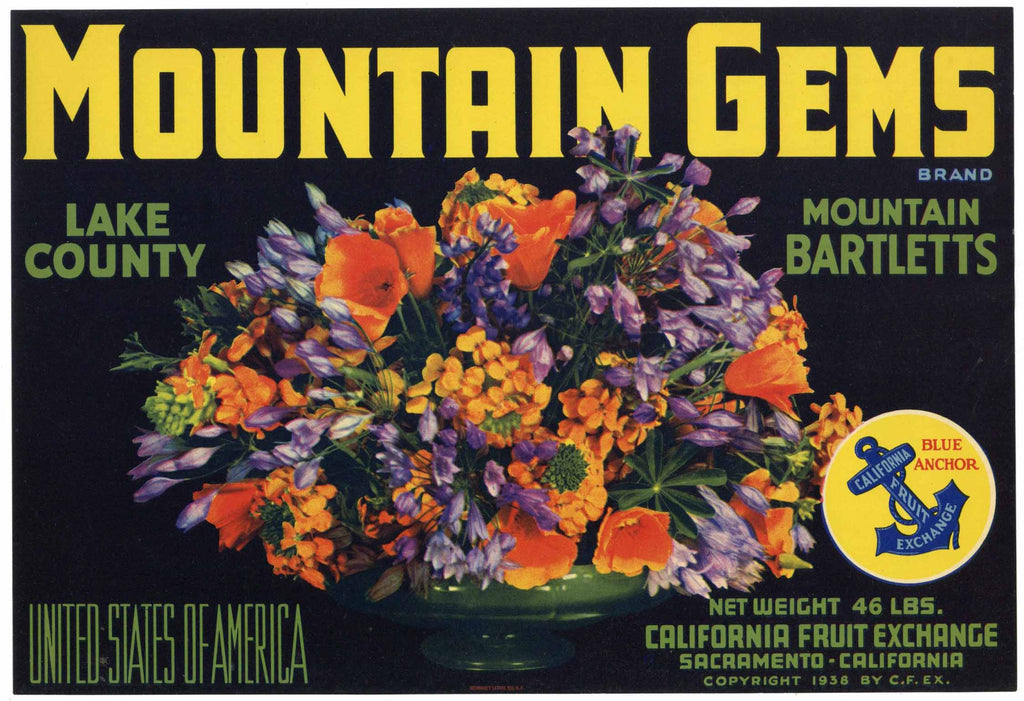 Mountain Gems Brand Vintage Pear Crate Label