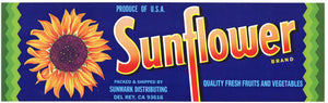 Sunflower Brand Vintage Del Rey California Produce Crate Label