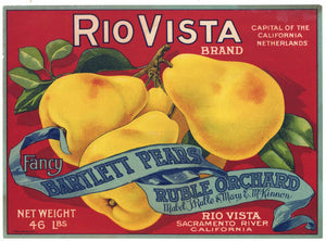 Rio Vista Brand Vintage Sacramento Delta Pear Crate Label