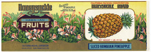 Honeysuckle Brand Vintage Sliced Hawaiian Pineapple Can Label