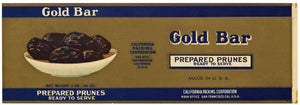 Gold Bar Brand Vintage Prepared Prunes Can Label