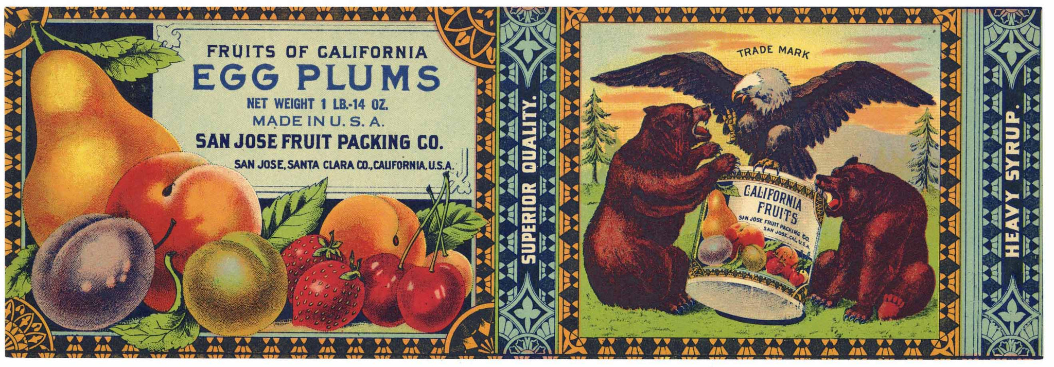 Egg Plums Brand Vintage San Jose Fruit Packing Co. Can Label