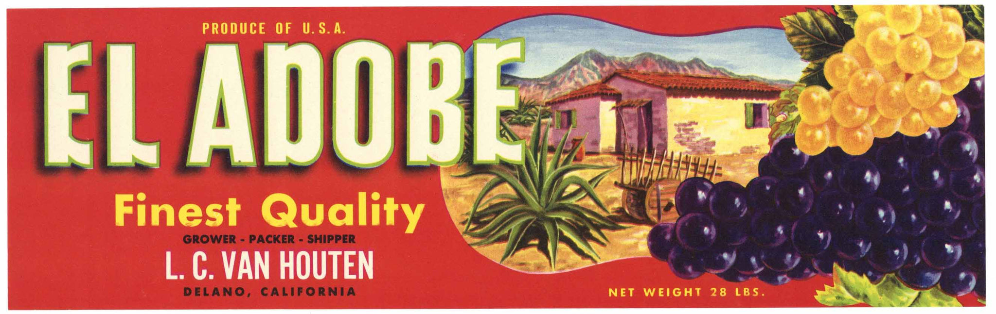 El Adobe Brand Vintage Delano California Grape Crate Label