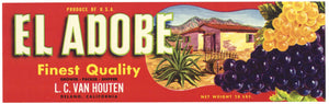 El Adobe Brand Vintage Delano California Grape Crate Label