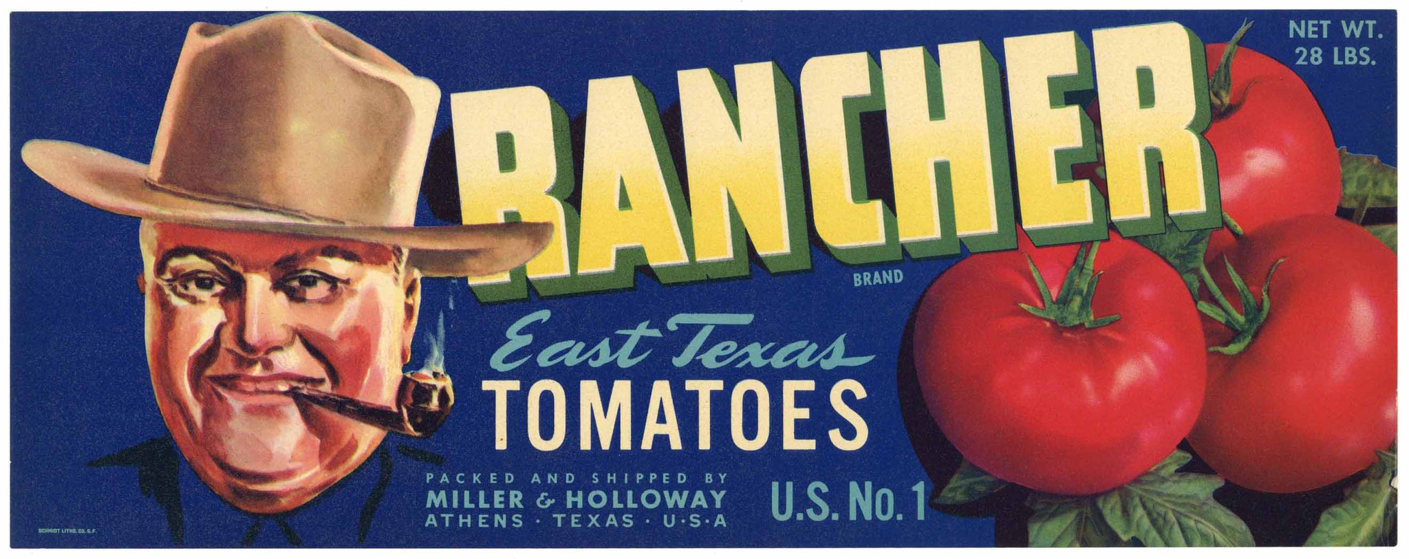 Rancher Brand Vintage Athens Texas Tomato Crate Label