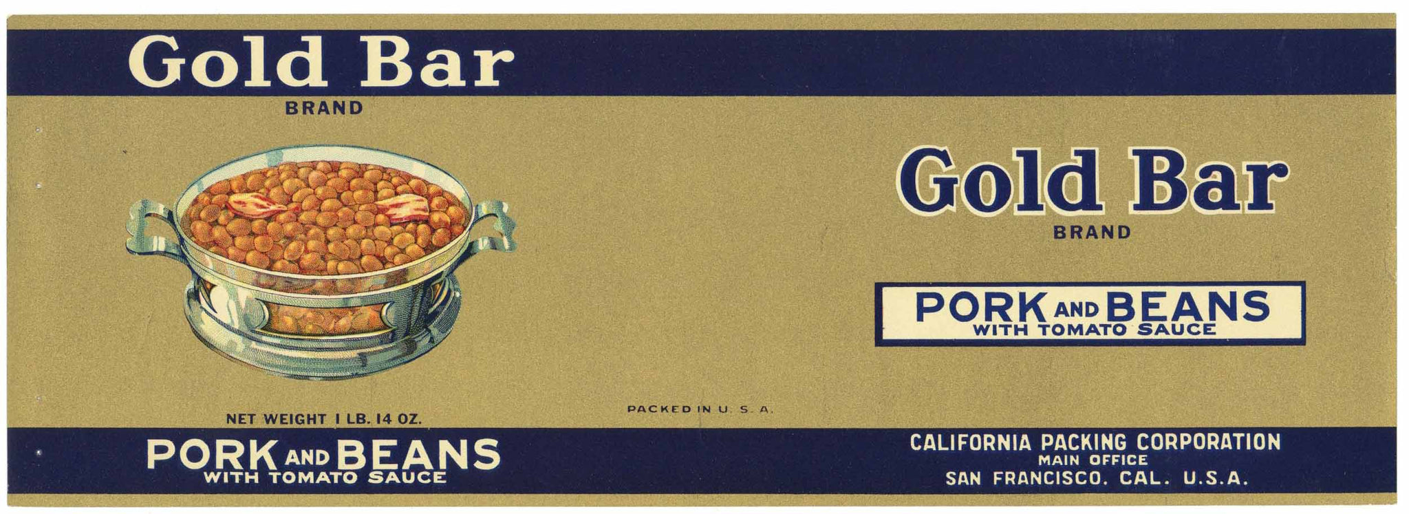 Gold Bar Brand Vintage Pork and Beans Can Label