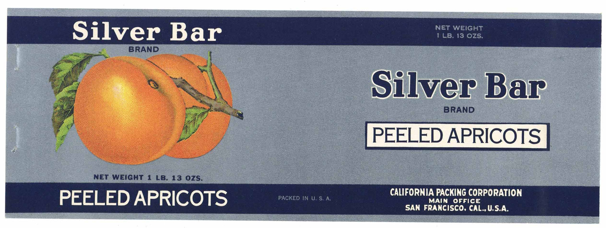 Silver Bar Brand Vintage Peeled Apricots Can Label