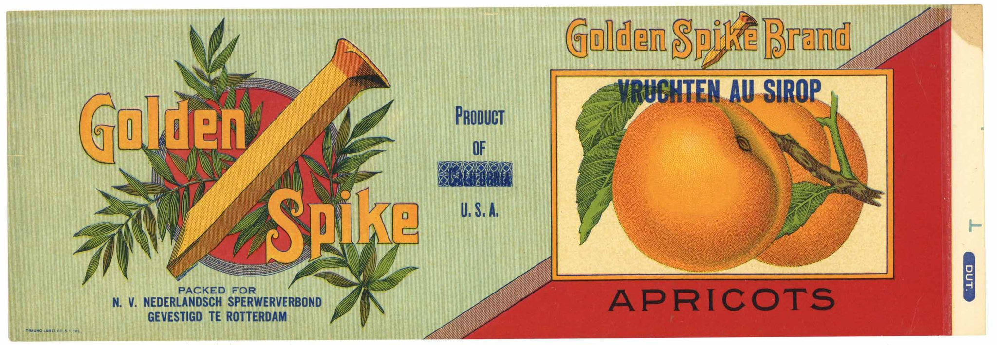 Golden Spike Brand Vintage Apricot Can Label