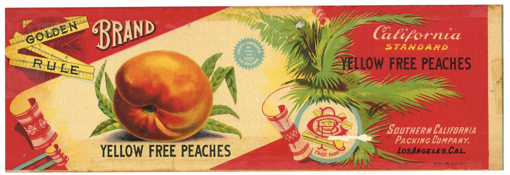 Golden Rule Brand Vintage Los Angeles California Peach Can Label