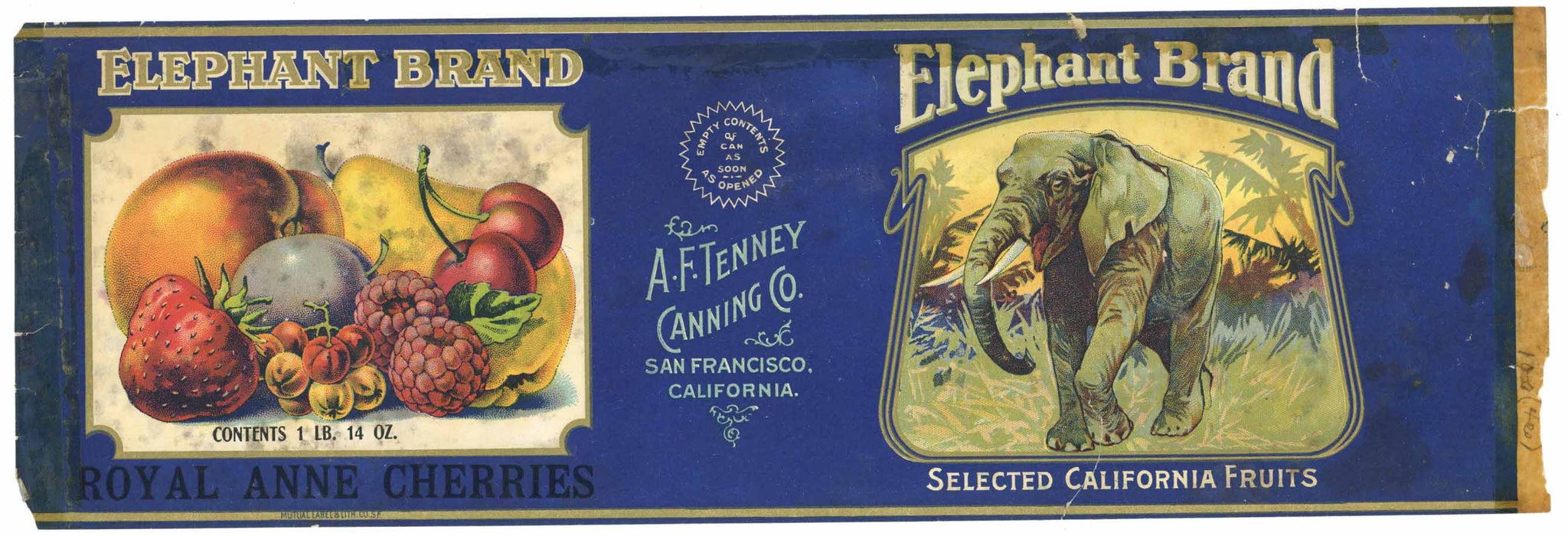 Elephant Brand Vintage California Fruit Can Label