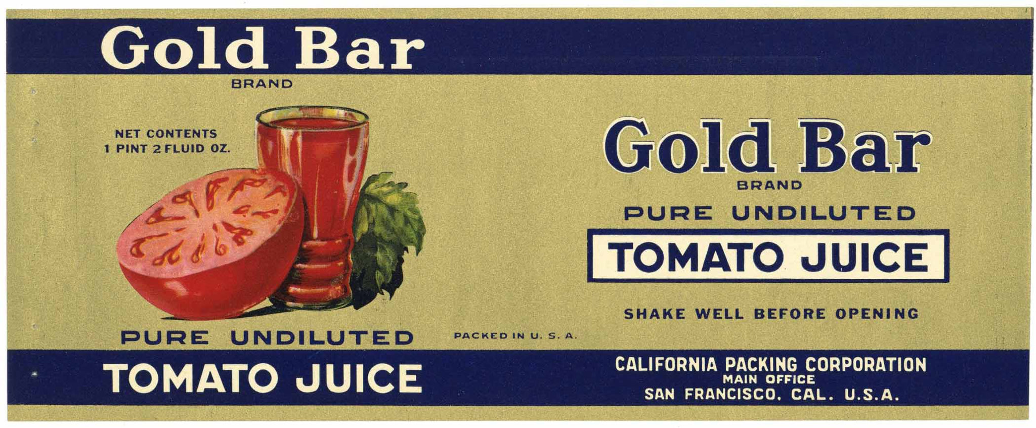 Gold Bar Brand Vintage Tomato Juice Can Label