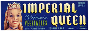 Imperial Queen Brand Vintage Imperial California Vegetable Crate Label