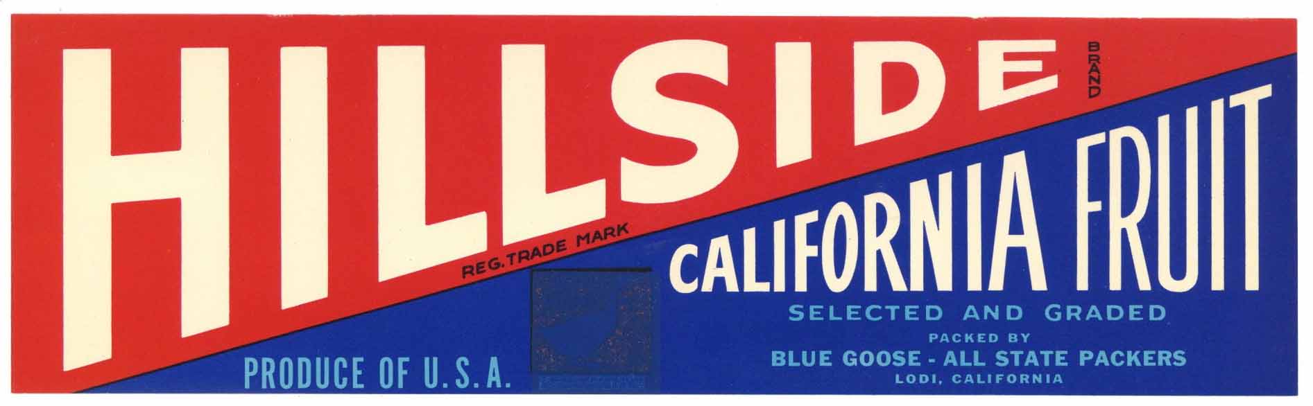 Hillside Brand Vintage Lodi California Fruit Crate Label, smaller