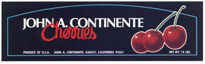 John A. Continente Brand Vintage Oakley California Cherry Crate Label, black