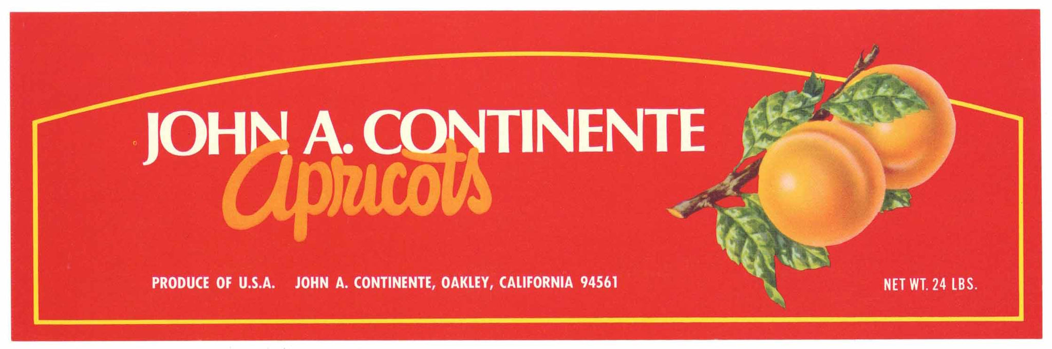 John A. Continente Brand Vintage Oakley California Apricot Crate Label