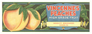 Vincennes Peaches Brand Vintage Indiana Fruit Crate Label